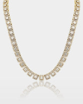 Square Halo Baguette Diamond Tennis Necklace