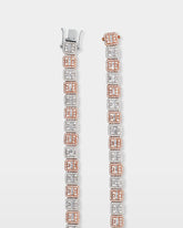 Two Tone Square Halo Baguette Diamond Tennis Necklace