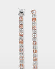 Two Tone Square Halo Baguette Diamond Tennis Necklace