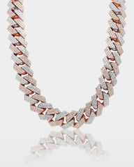 Two Tone Three Row Diamond Cuban Link Chain