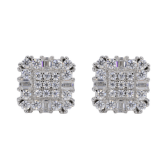 Baguette Encrusted Square VVS Moissanite Daimond Earrings