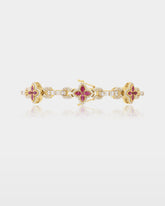 Gold Ruby Clover Diamond Link Bracelet