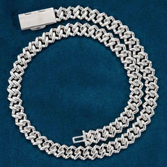 2-Row 12MM Moissanite Prong Cuban Link Chain 14K Gold
