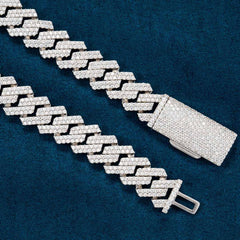 2-Row 12MM Moissanite Prong Cuban Link Chain 14K Gold