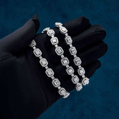 Moissanite Halo Cluster Baguette Tennis Chain 14K Gold