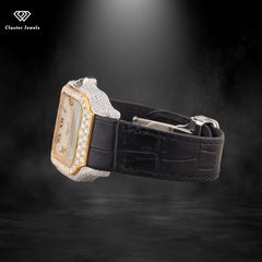 Moissanite Hip Hop Iced Out Watch Leather Belt