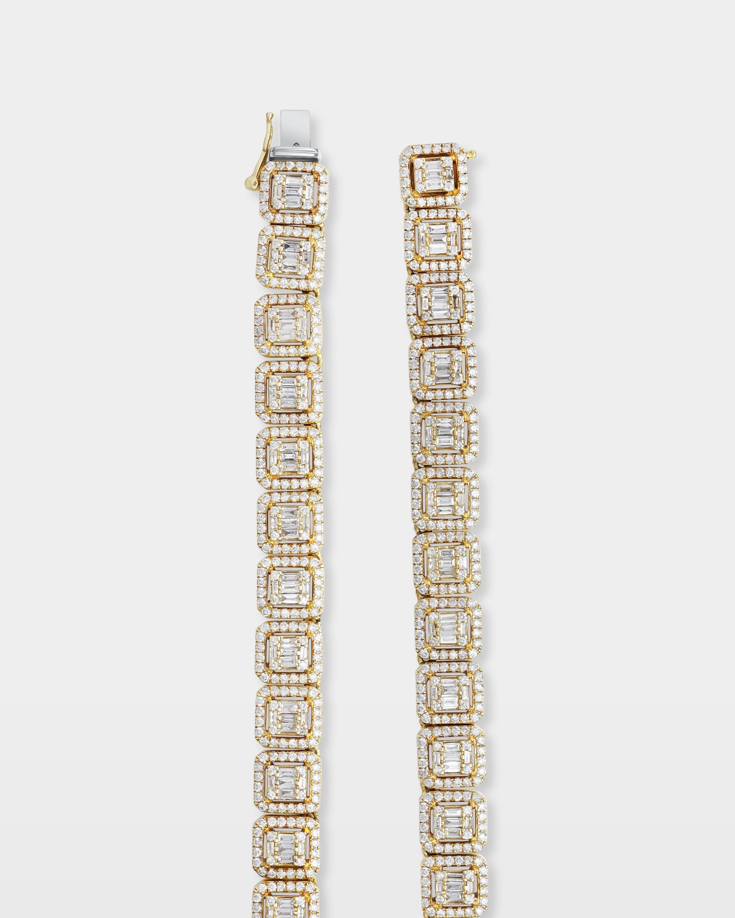 Square Halo Baguette Diamond Tennis Necklace