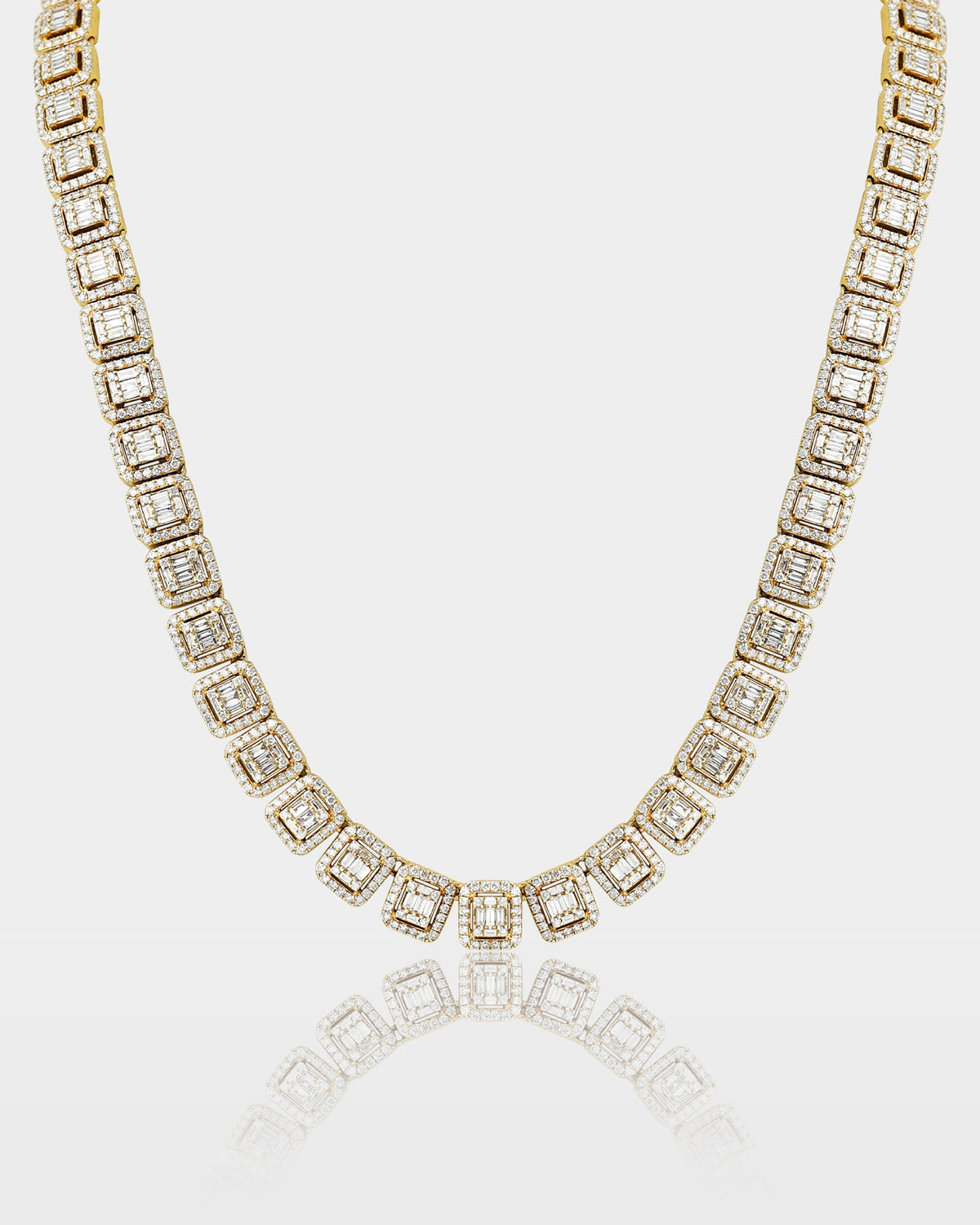 Square Halo Baguette Diamond Tennis Necklace