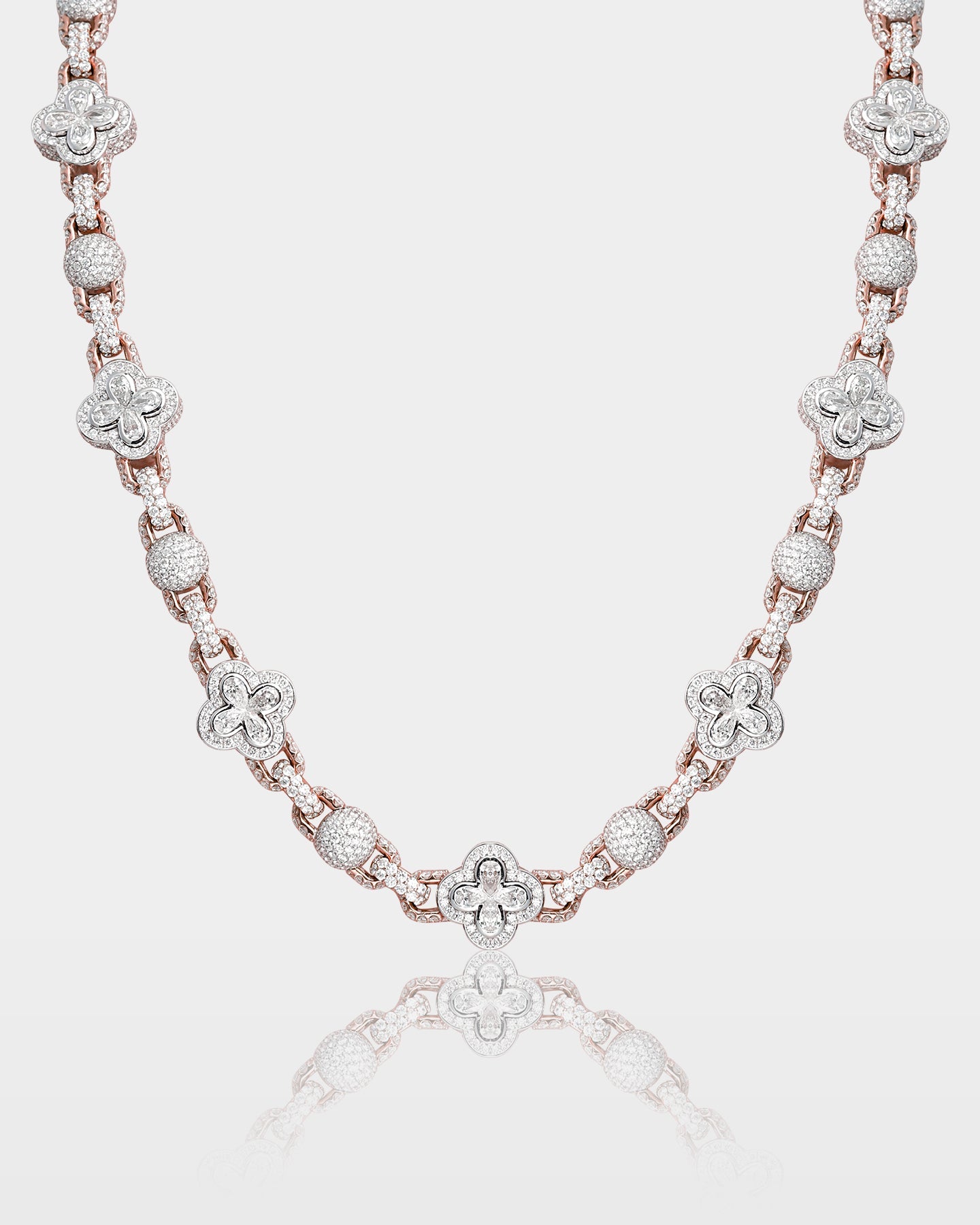 Two Tone Clover & Ball Diamond Link Chain