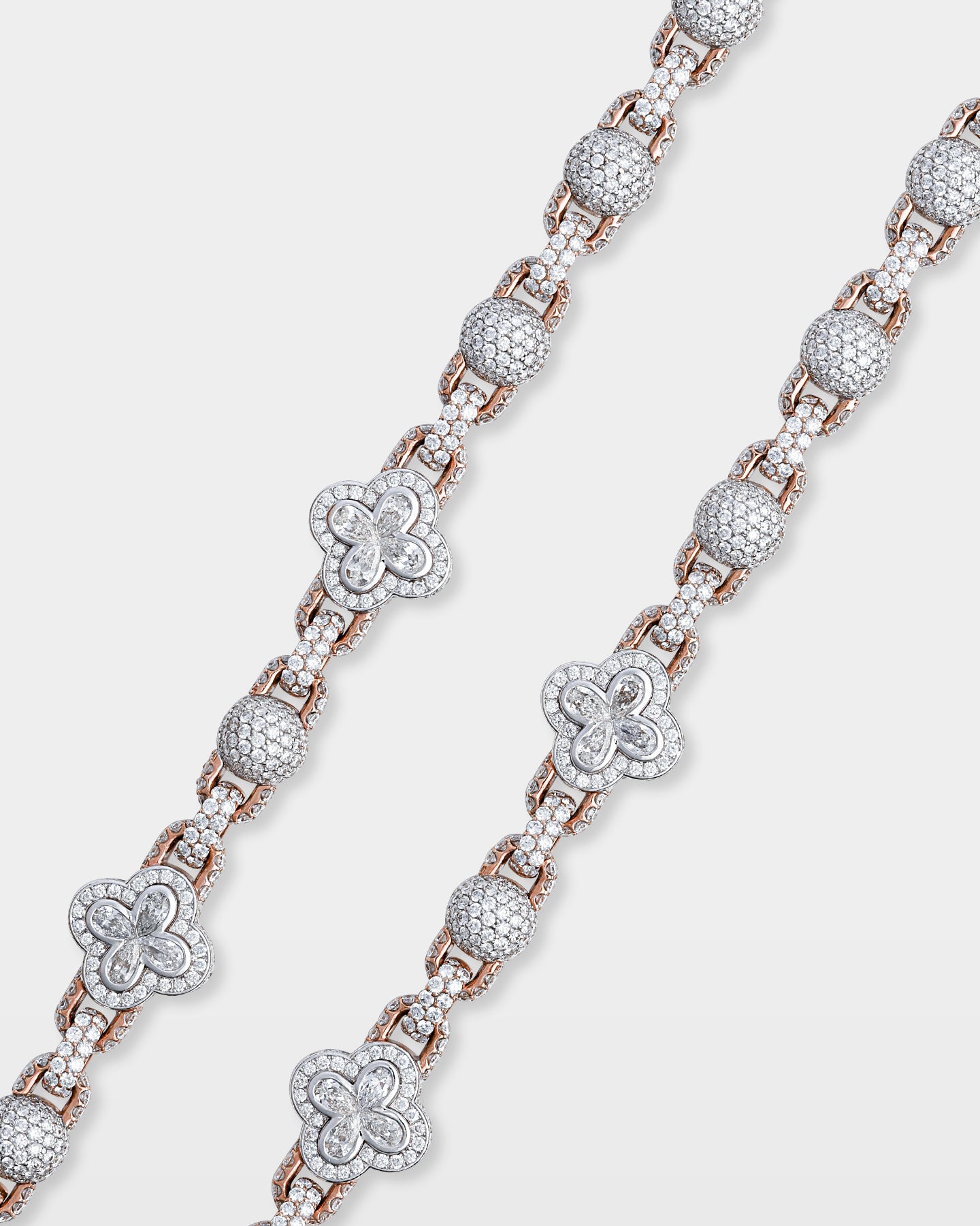 Two Tone Clover & Ball Diamond Link Chain