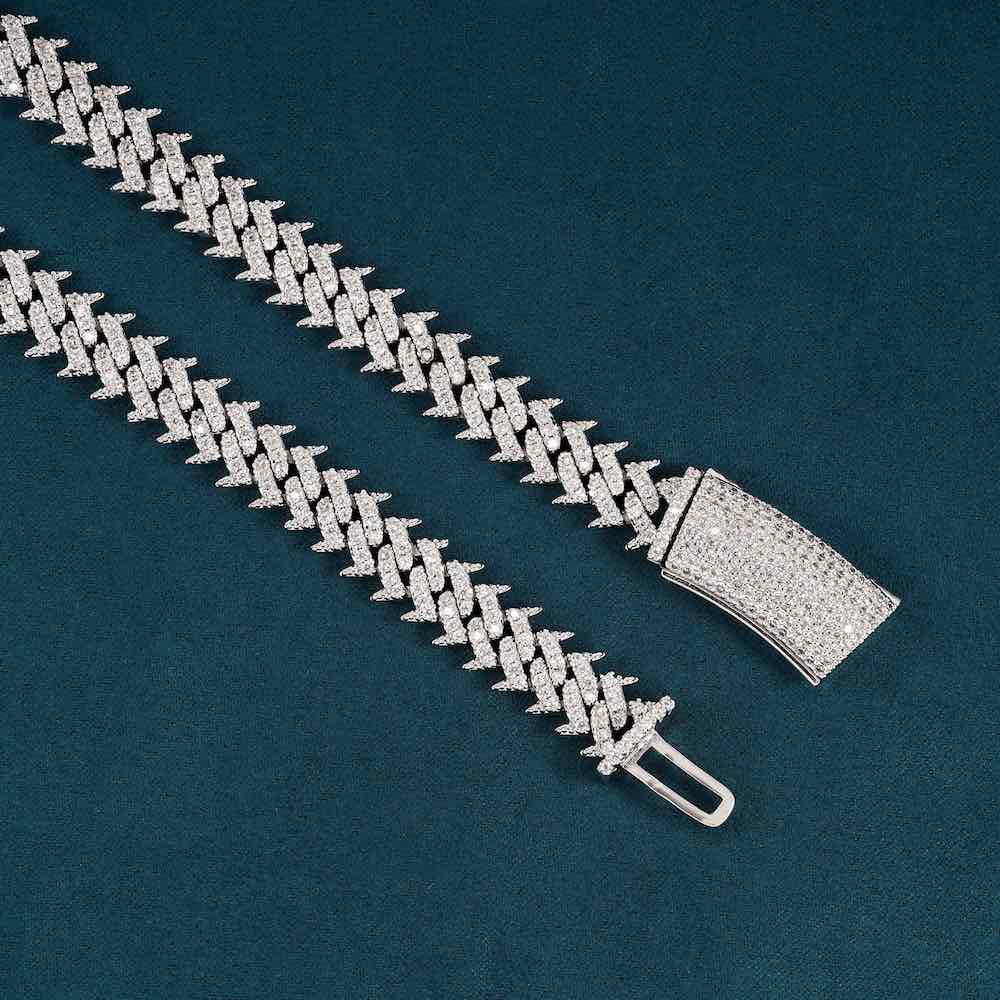 10MM Spiked Moissanite Cuban Link Chain 14K Gold