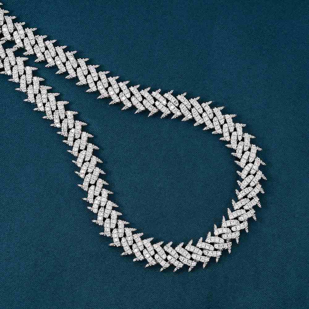 10MM Spiked Moissanite Cuban Link Chain 14K Gold