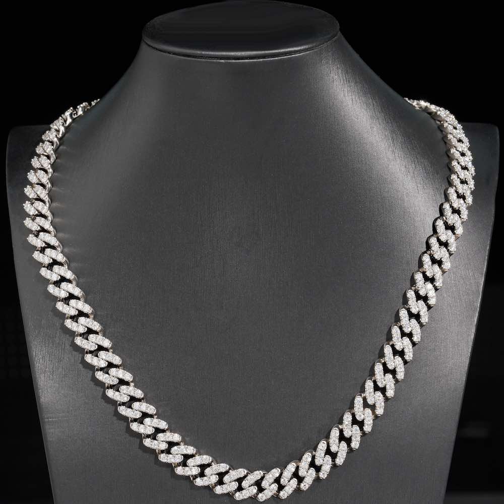 12MM Moissanite Prong Miami Cuban Link Chain 14K Gold