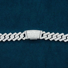 2-Row 13MM Moissanite Prong Cuban Link Chain 14K Gold