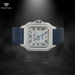 Moissanite Hip Hop Iced Out Watch Leather Belt