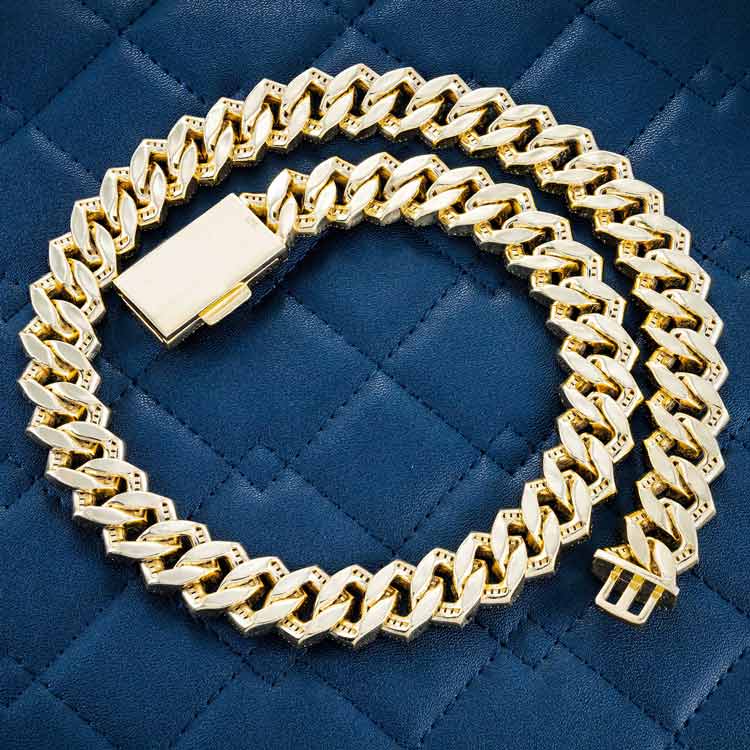 15MM Moissanite Baguette Cuban Link Chain 14K Gold