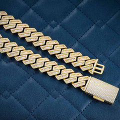 15MM Moissanite Baguette Cuban Link Chain 14K Gold