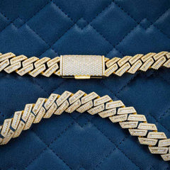 15MM Moissanite Baguette Cuban Link Chain 14K Gold