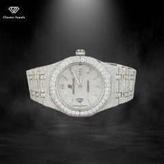 Branded Moissanite Watch Silver Face Iced Out Bust Down Watch