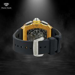 RM Moissanite Hip Hop Iced Out Watch With Rubber Belt