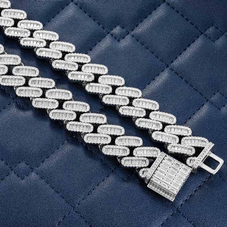 18MM Baguette Moissanite Miami Cuban Link Chain 14K Gold