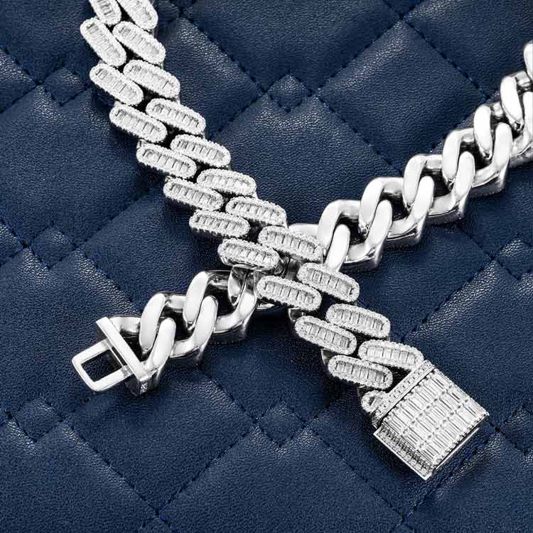 18MM Baguette Moissanite Miami Cuban Link Chain 14K Gold