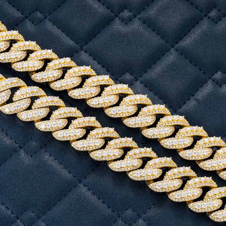 20MM Prong Moissanite Miami Cuban Link Chain 14K Gold