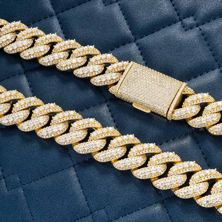 20MM Prong Moissanite Miami Cuban Link Chain 14K Gold