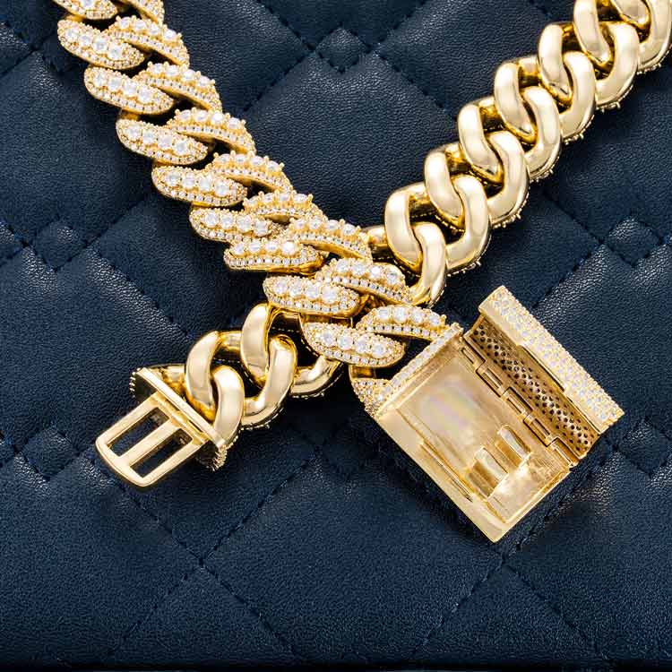 20MM Prong Moissanite Miami Cuban Link Chain 14K Gold