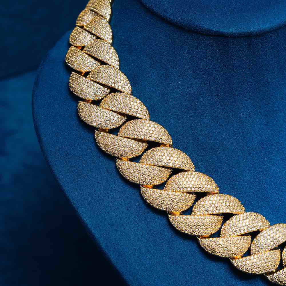 22MM Moissanite 6-Row Miami Cuban Link Chain 14K Gold