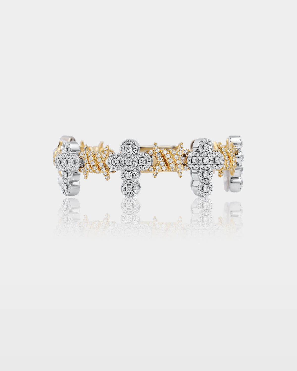 Two-Tone Barbed Wire & Diamond Cross Link Bracelet
