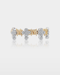 Two-Tone Barbed Wire & Diamond Cross Link Bracelet