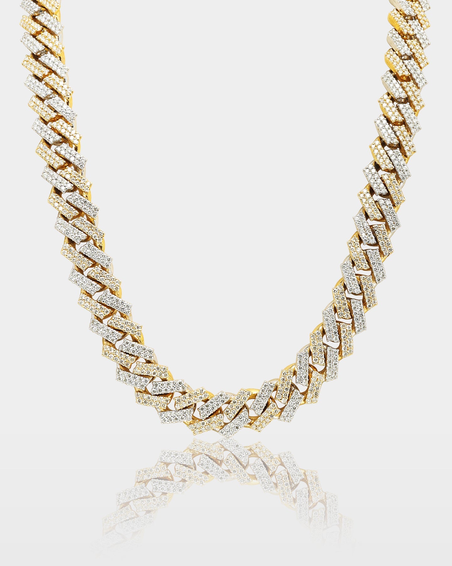 Two Tone Double Row Diamond Cuban Link Chain