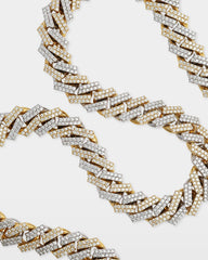 Two Tone Double Row Diamond Cuban Link Chain