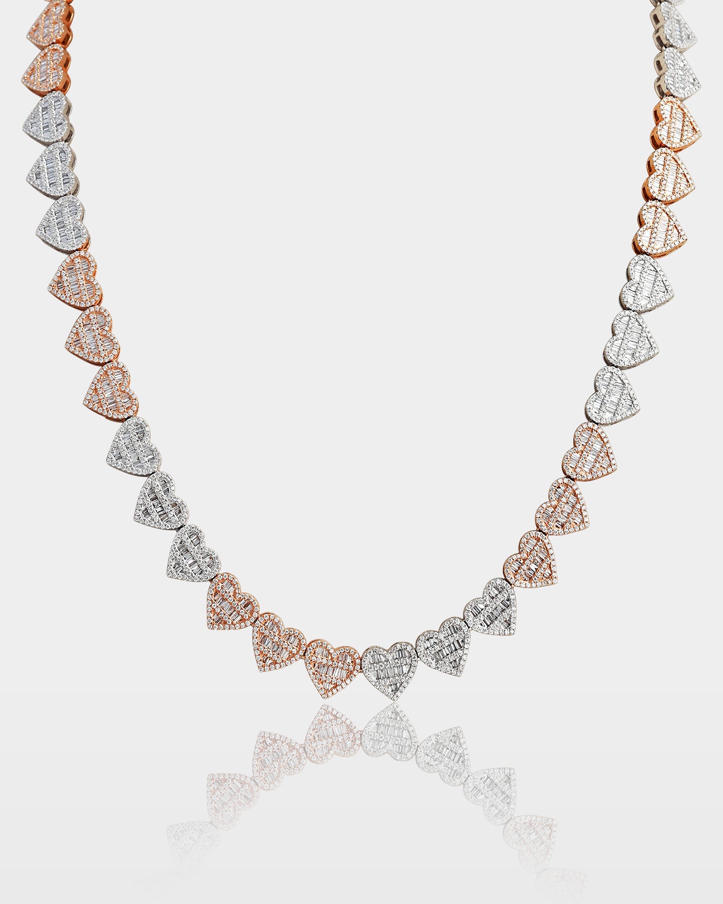 Two Tone Heart Diamond Tennis Necklace