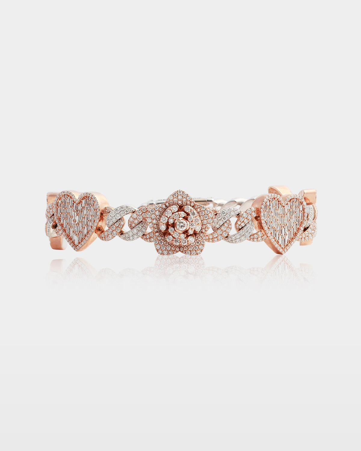 Two Tone Heart, Rose & Butterfly Diamond Bracelet