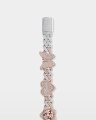 Two Tone Heart, Rose & Butterfly Diamond Bracelet