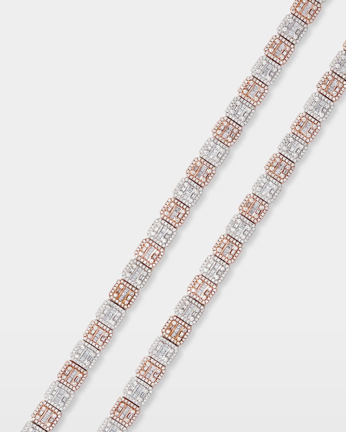 Two Tone Square Halo Baguette Diamond Tennis Necklace