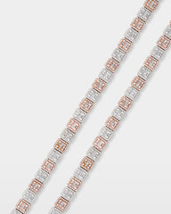 Two Tone Square Halo Baguette Diamond Tennis Necklace