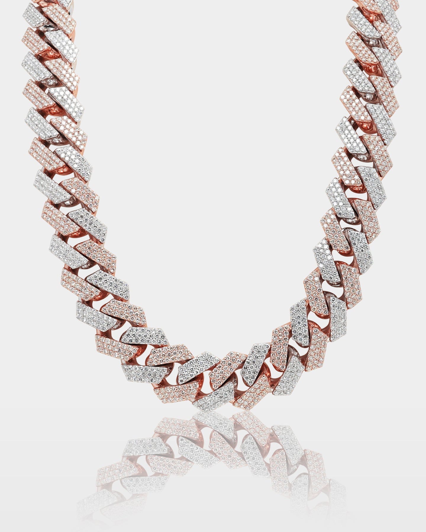 Two Tone Three Row Diamond Cuban Link Chain