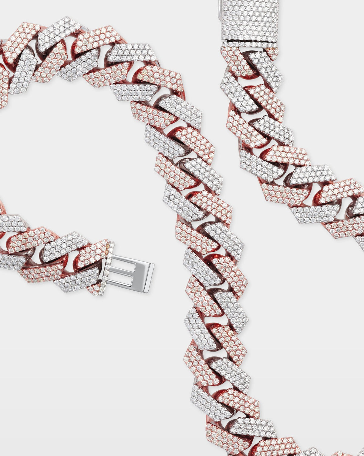 Two Tone Three Row Diamond Cuban Link Chain