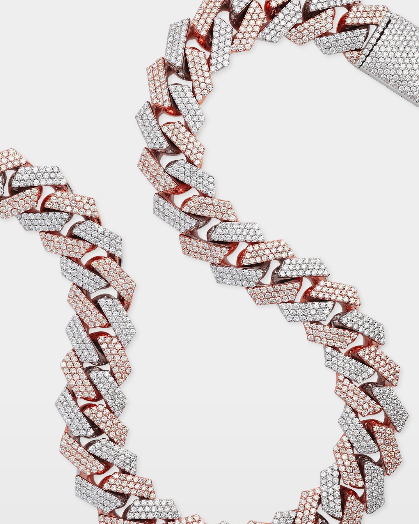 Two Tone Three Row Diamond Cuban Link Chain