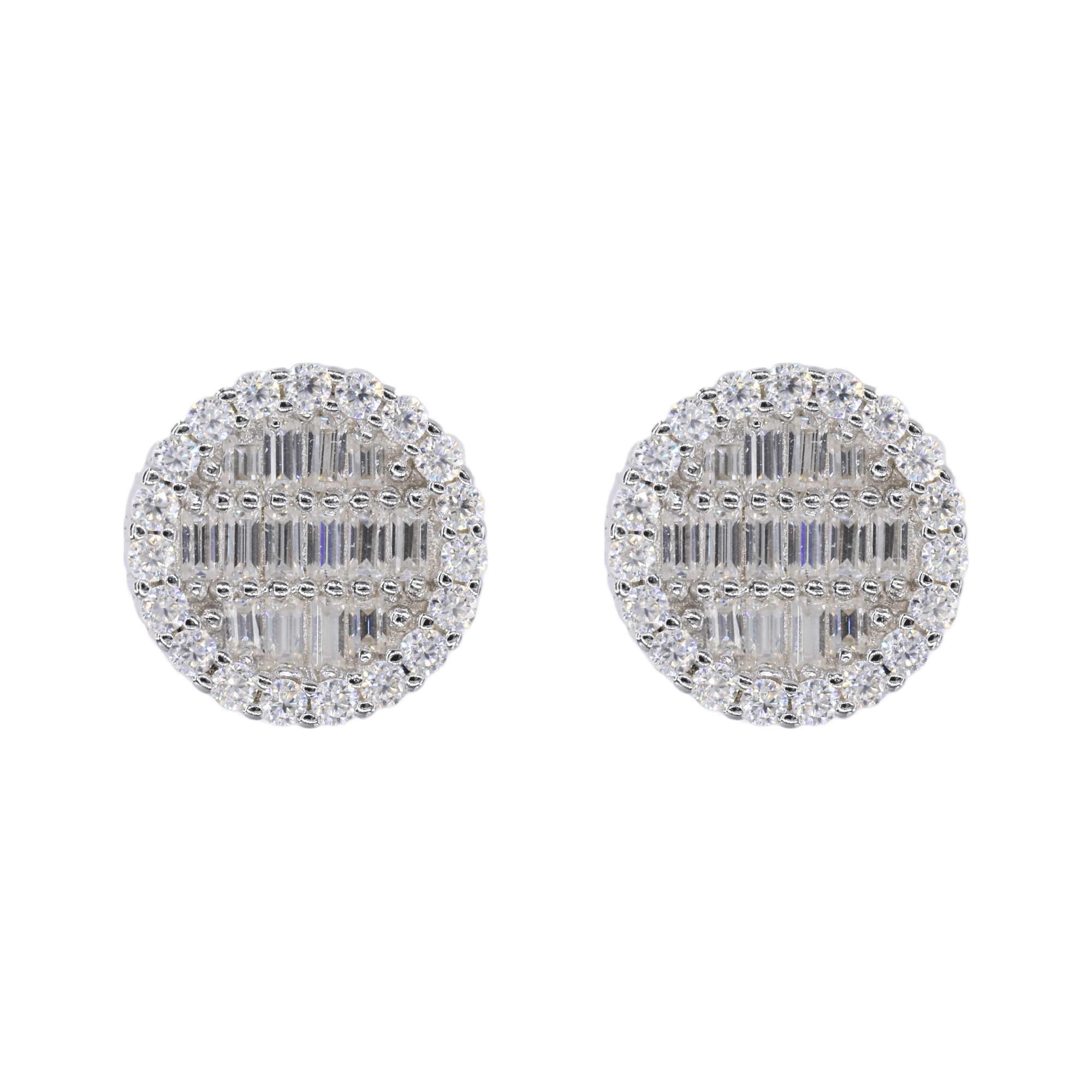 Round Baguette Infill VVS Moissanite Daimond Earrings