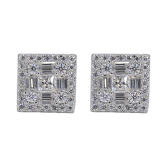 Square Multi Stone Iced VVS Moissanite Daimond Earrings