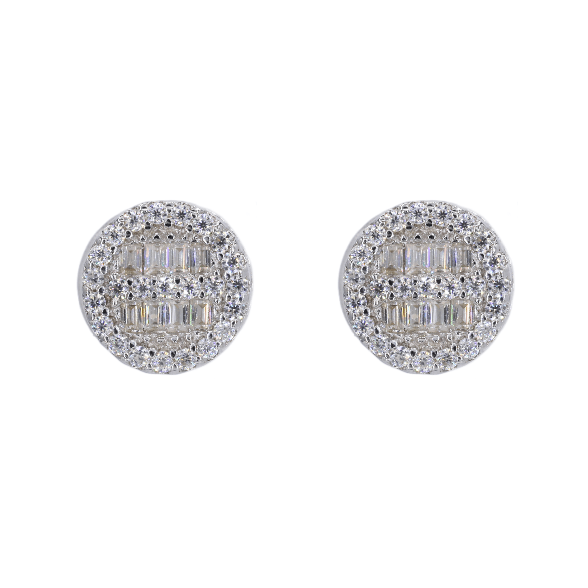 Circle Baguette Infill Fully Iced VVS Moissanite Daimond Earrings