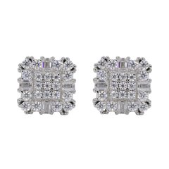 Baguette Encrusted Square VVS Moissanite Daimond Earrings