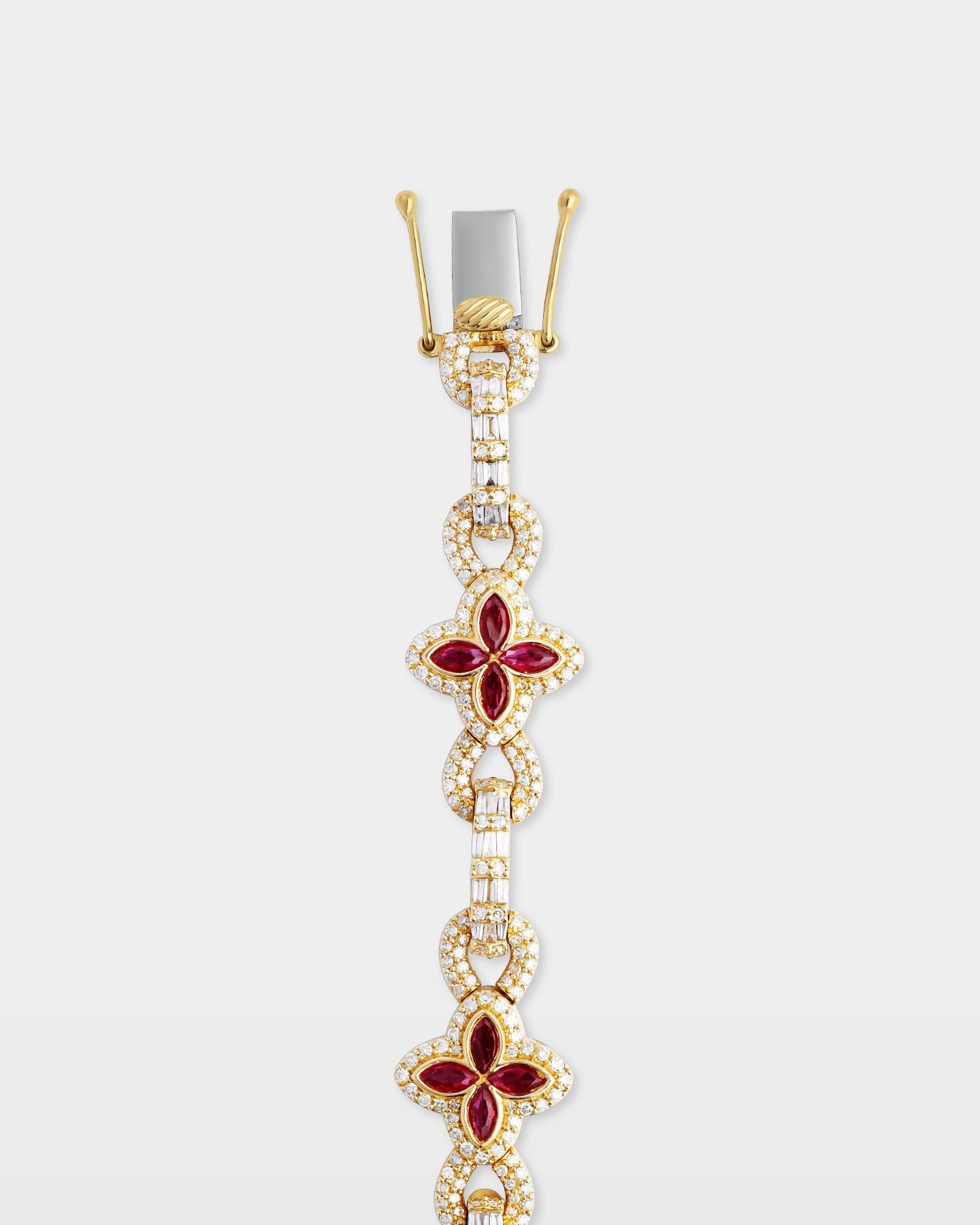 Gold Ruby Clover Diamond Link Bracelet