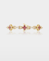 Gold Ruby Clover Diamond Link Bracelet