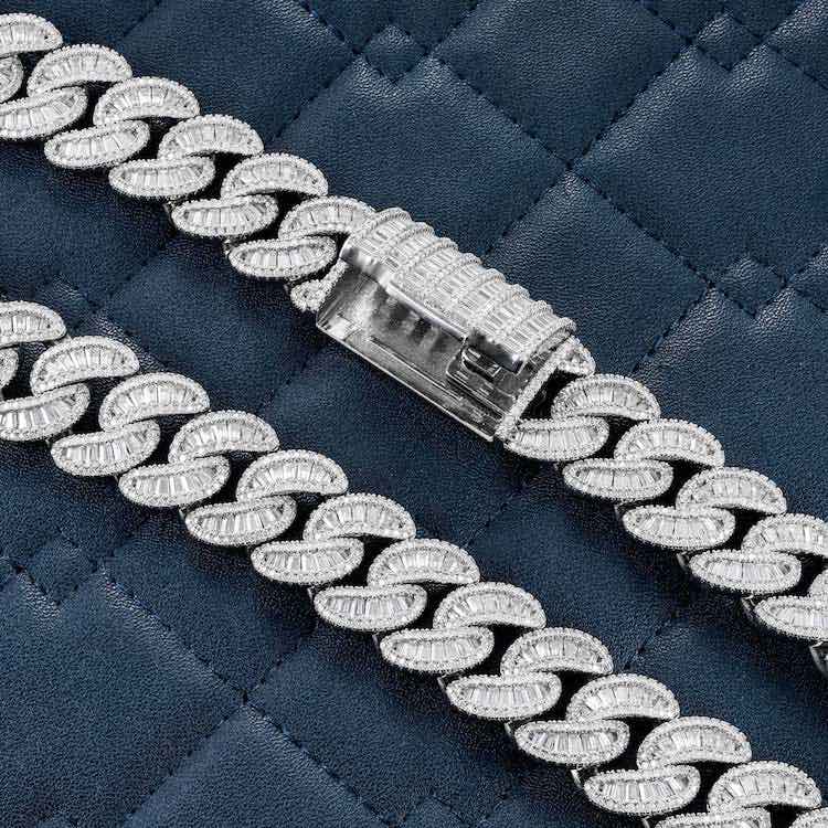 20MM Moissanite Baguette Miami Cuban Link Chain 14K Gold