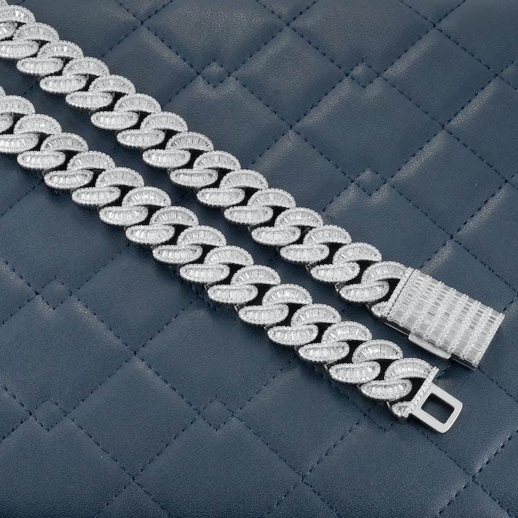 20MM Moissanite Baguette Miami Cuban Link Chain 14K Gold